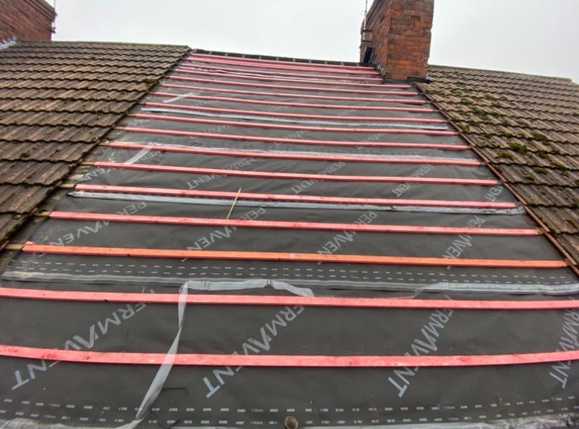 Roof stripped and re-battened with breathable membrane